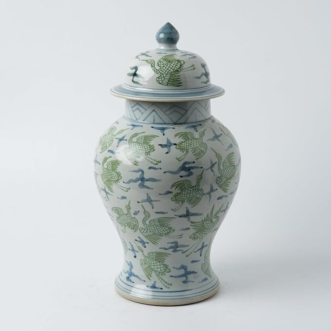 Handmade 41" Ceramic Ginger Jar w/Lid - Classic Chinese Style Porcelain Jar Tea Storage for Home ... | Amazon (US)