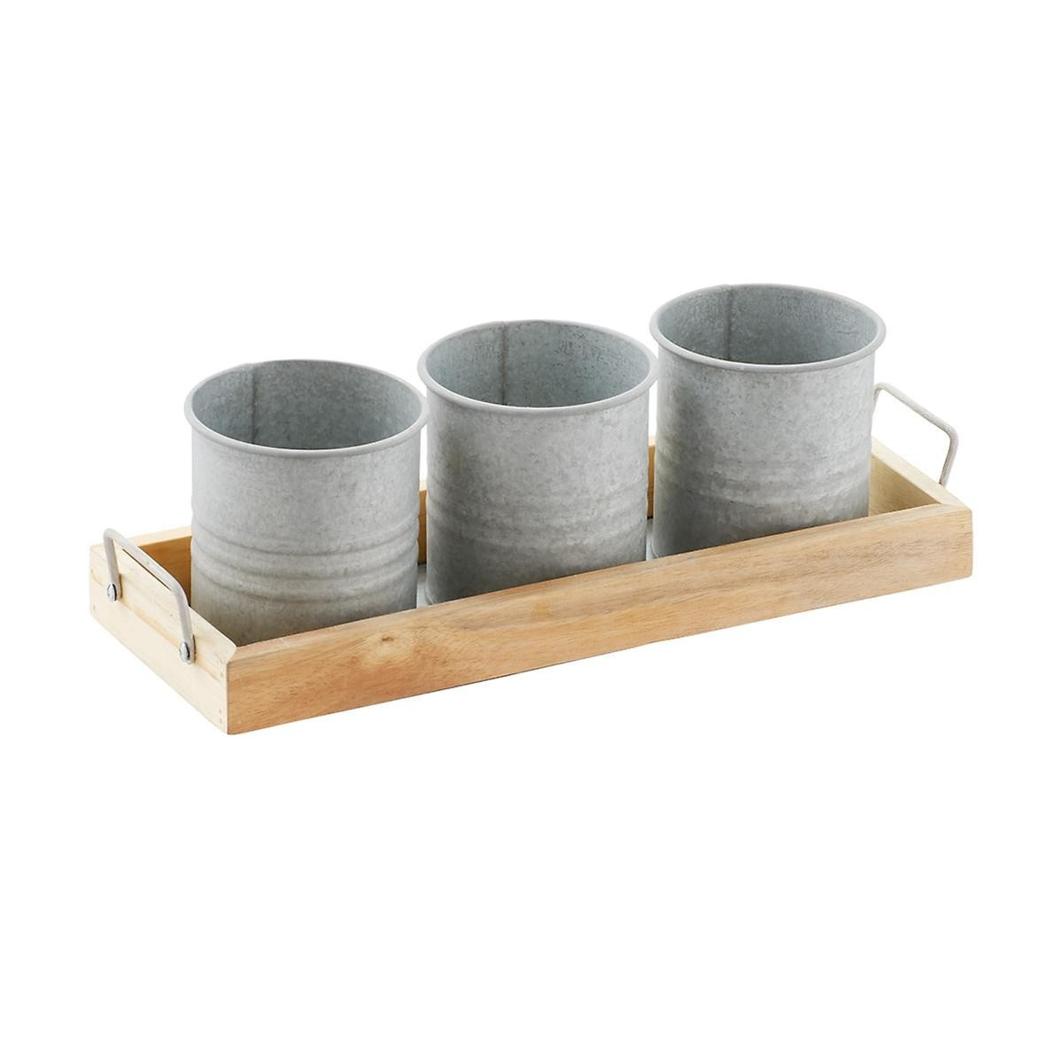 Galvanized Cans with Wooden Tray | The Container Store