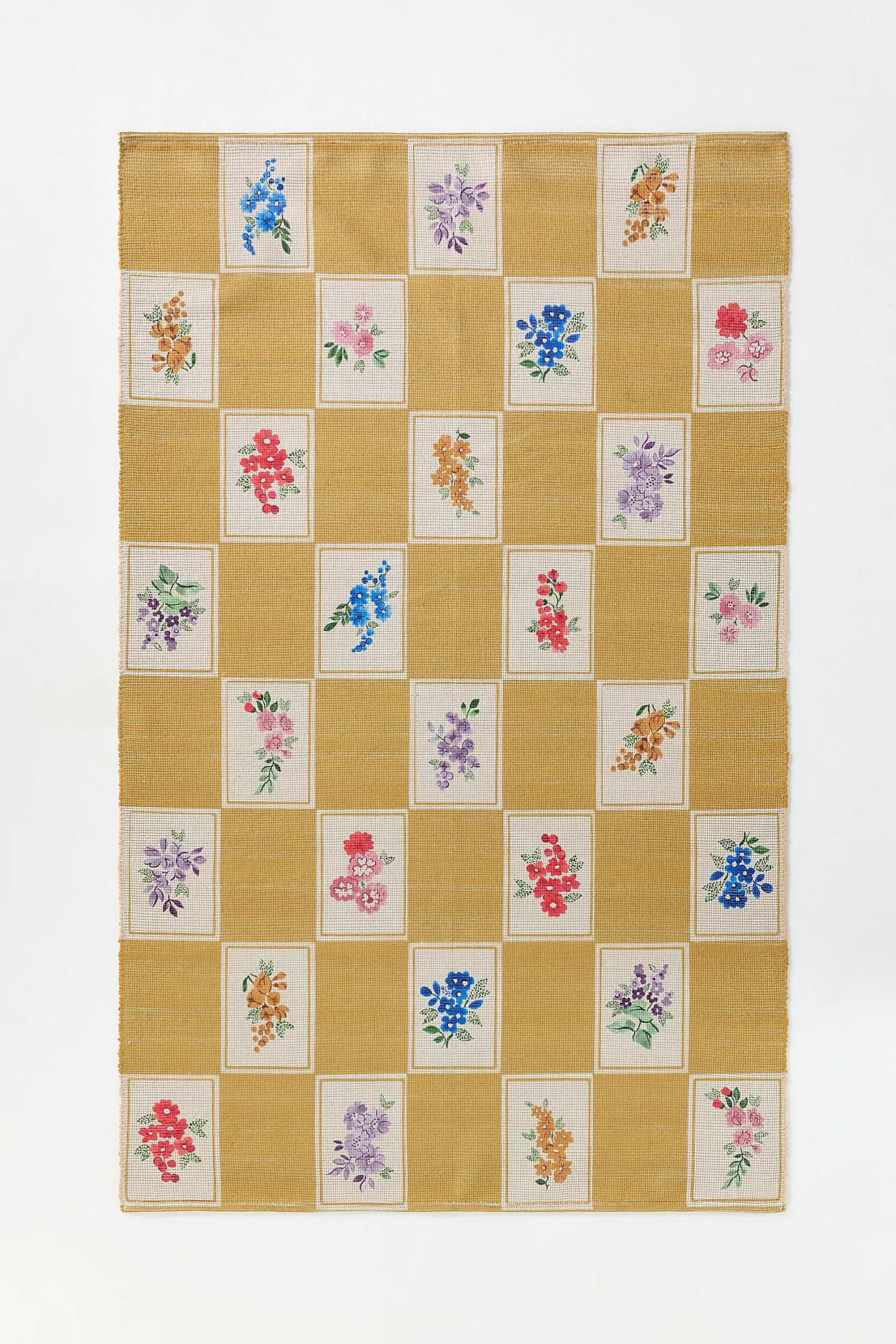Aurora Flatwoven Indoor/Outdoor Floral Checkered Rug | Anthropologie (US)
