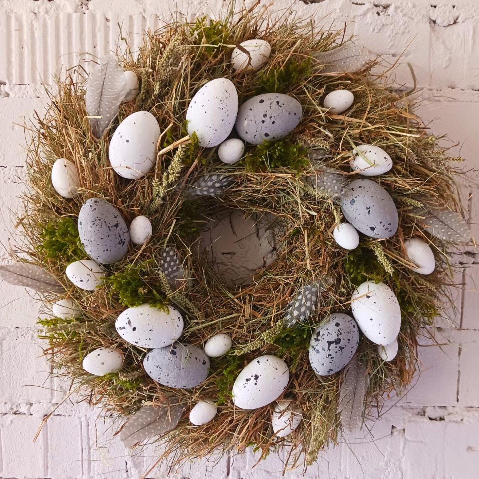 Original Natural Hay Artificial Eggs Feathers Spring Easter Front Door Wall Handmade Wreath Home ... | Etsy (US)
