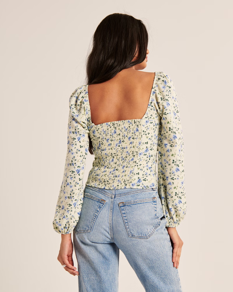 Puff Sleeve Lace-Up Sweetheart Blouse | Abercrombie & Fitch (US)