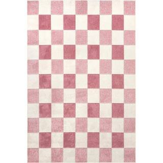 Aubrey Checkered Kids Pink 4 ft. x 6 ft. Mid-Century Modern Area Rug | The Home Depot