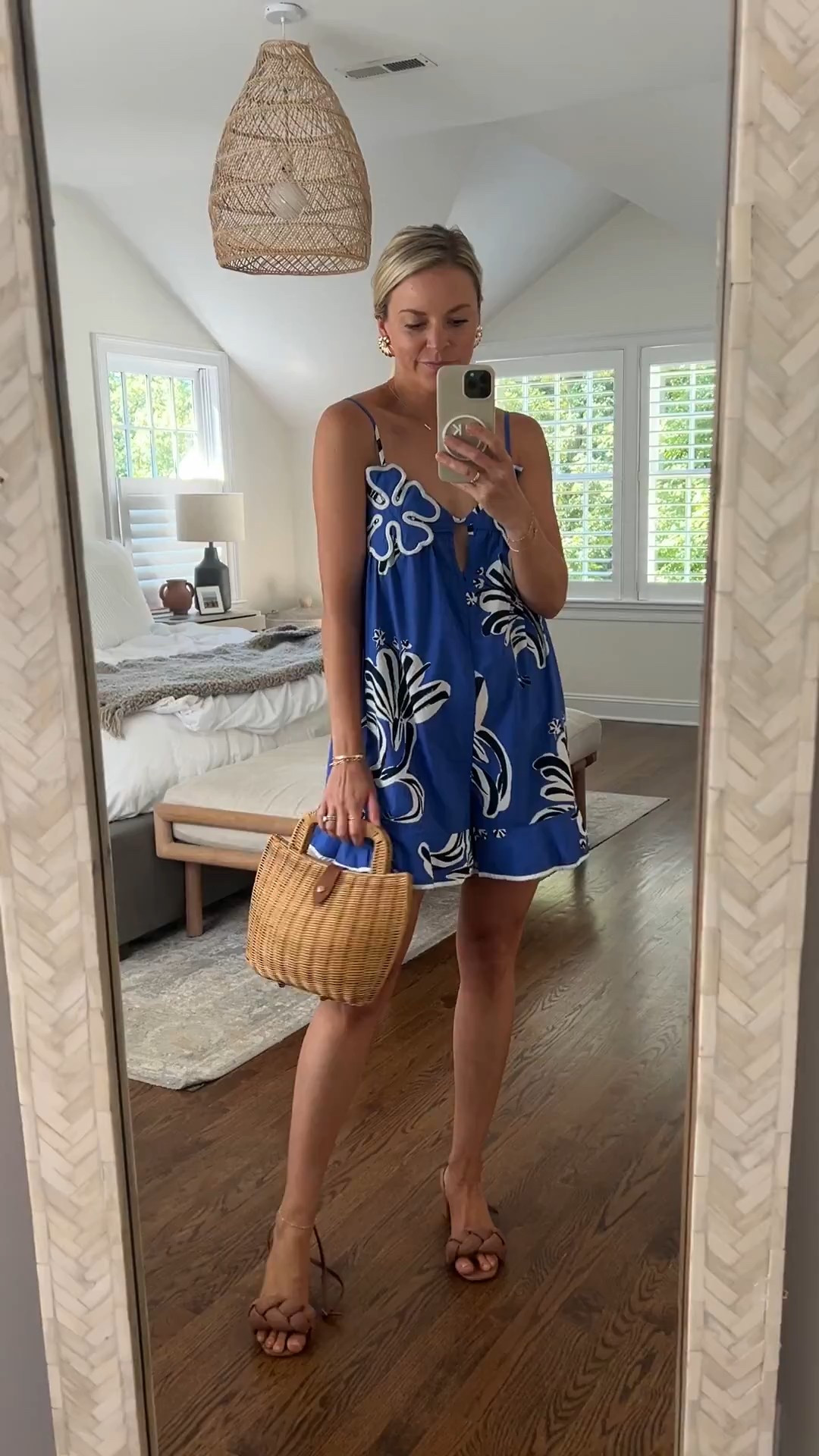 Cute resort wear romper if you’re headed somewhere warm. I’m wearing a small. Shoes are old Loeffler Randall