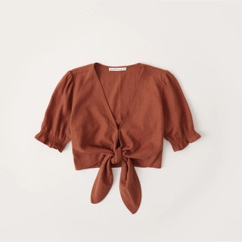 Tie-Front Puff Sleeve Top | Abercrombie & Fitch (US)