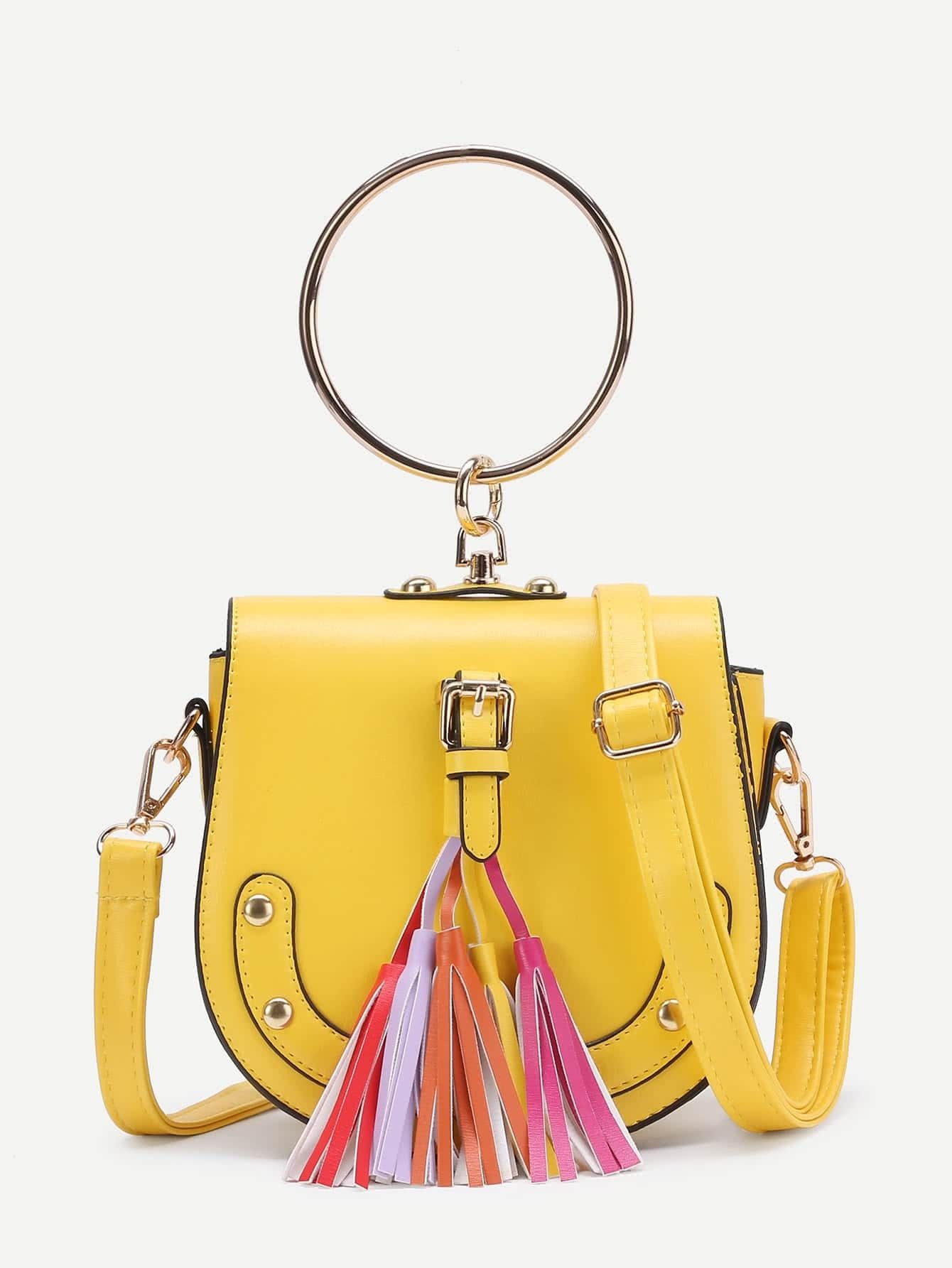 Tassel Detail PU Crossbody Bag With Ring Handle | SHEIN