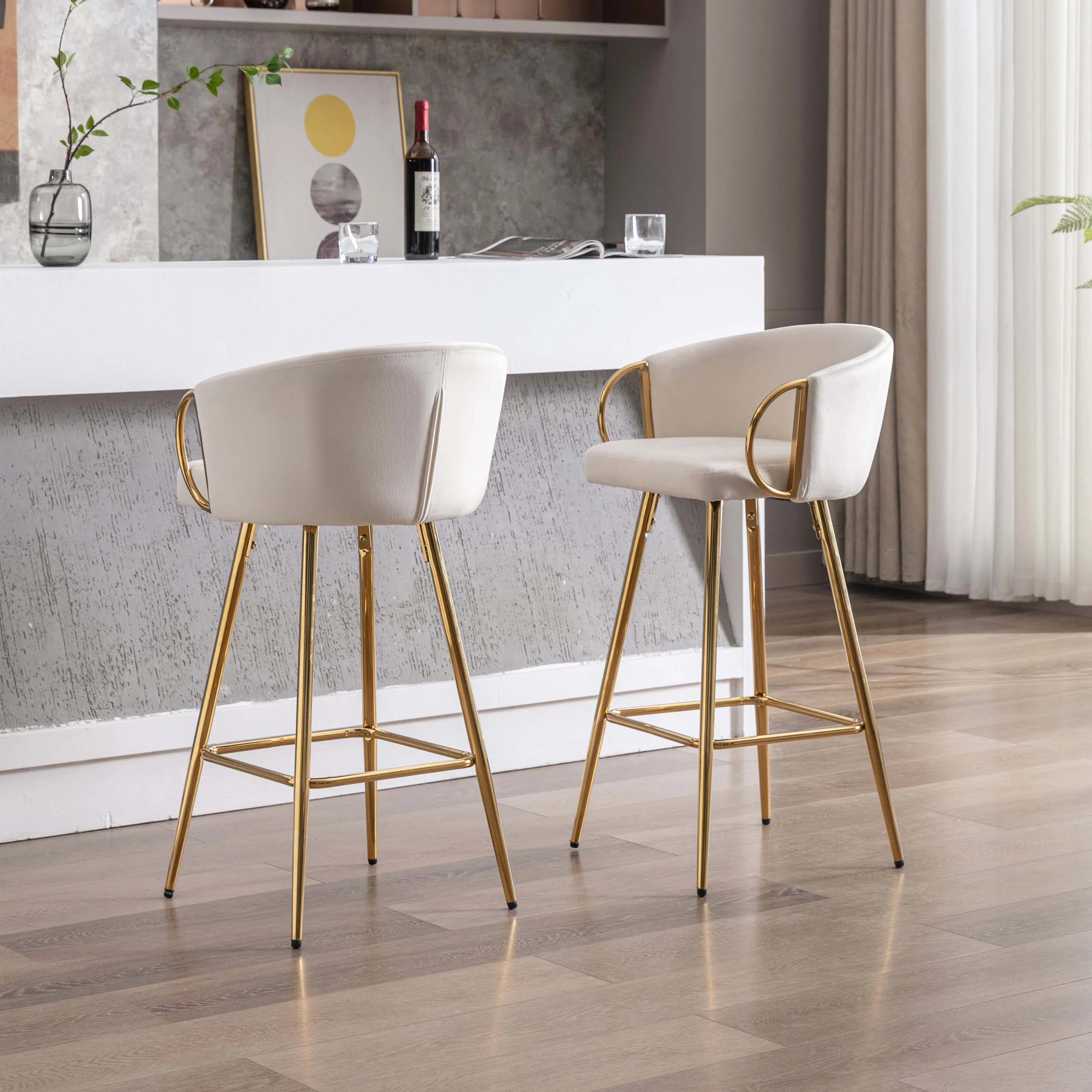 Dardar Stools,with Chrome Footrest and Base /Golden Leg Simple Bar Stool (Set of 2) | Wayfair North America