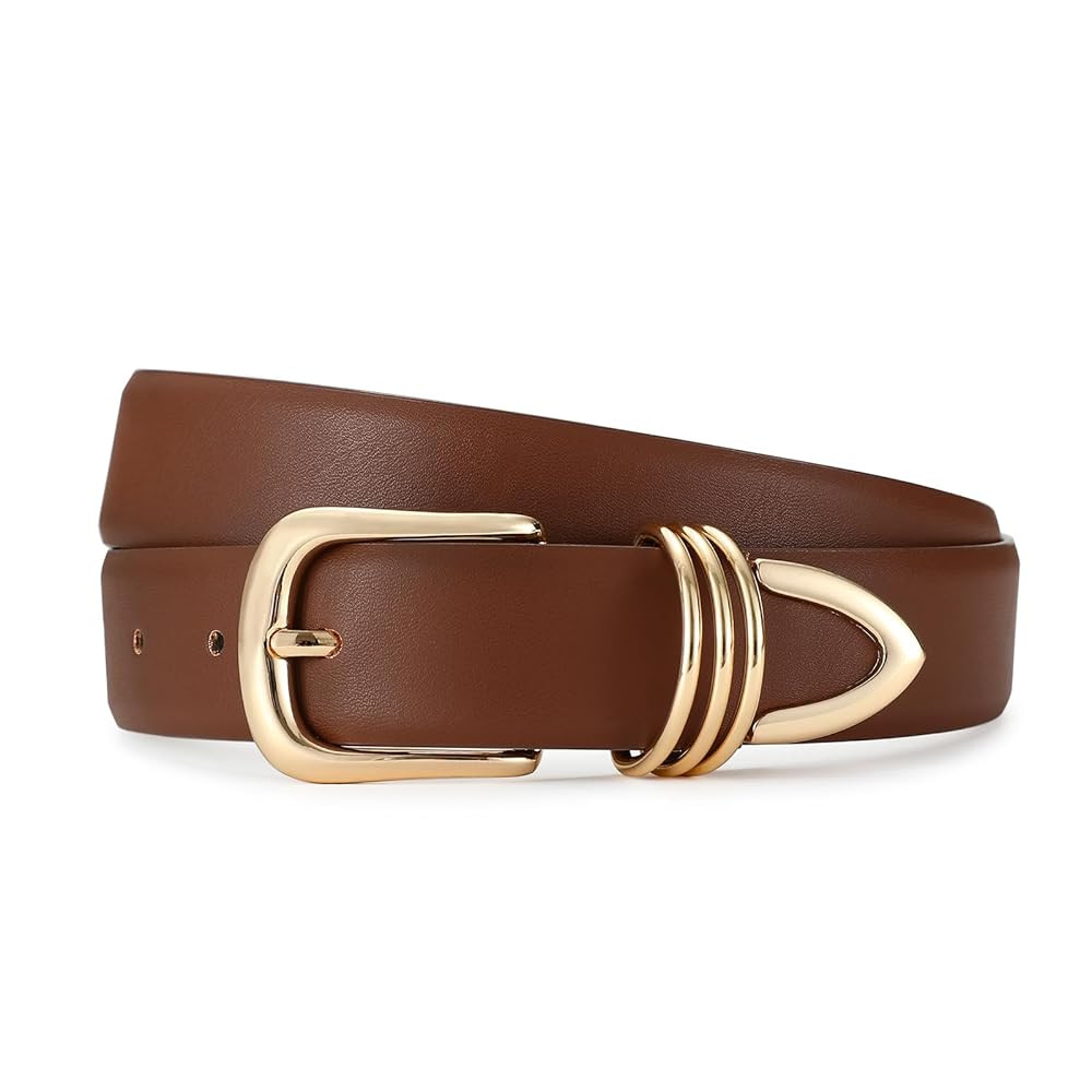 Belts for Women with Gold Buckle Faux Leather Belts Fashion Casual belts for jeans | Amazon (US)
