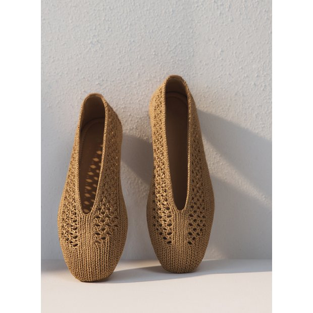 Buy Neutral Raffia Effect Ballerina Shoes 7 | Shoes | Tu | Tu Clothing