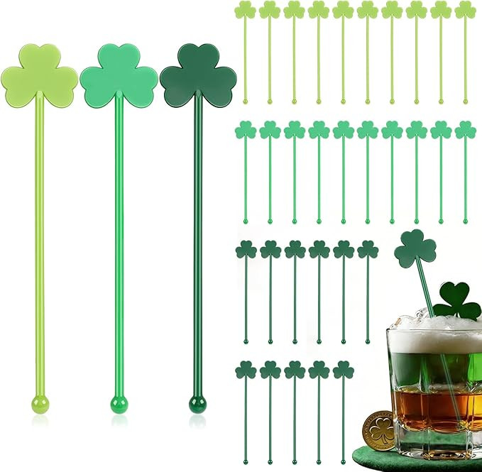 36 Pcs St. Patrick's Day Clover Drink Stirrers, Reusable Shamrock Stirrers St.Patricks Day Plasti... | Amazon (US)