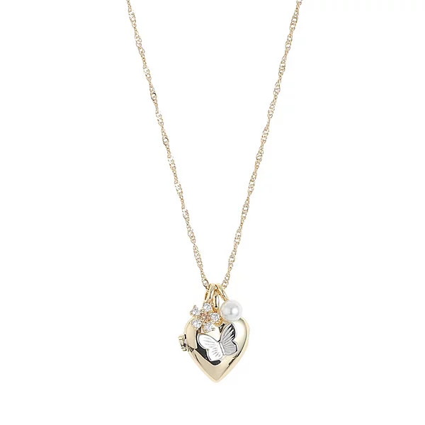 Forever Close 14k Gold Flash Plated Cubic Zirconia Leaf Charm & Cross Oval Locket Necklace | Kohl's