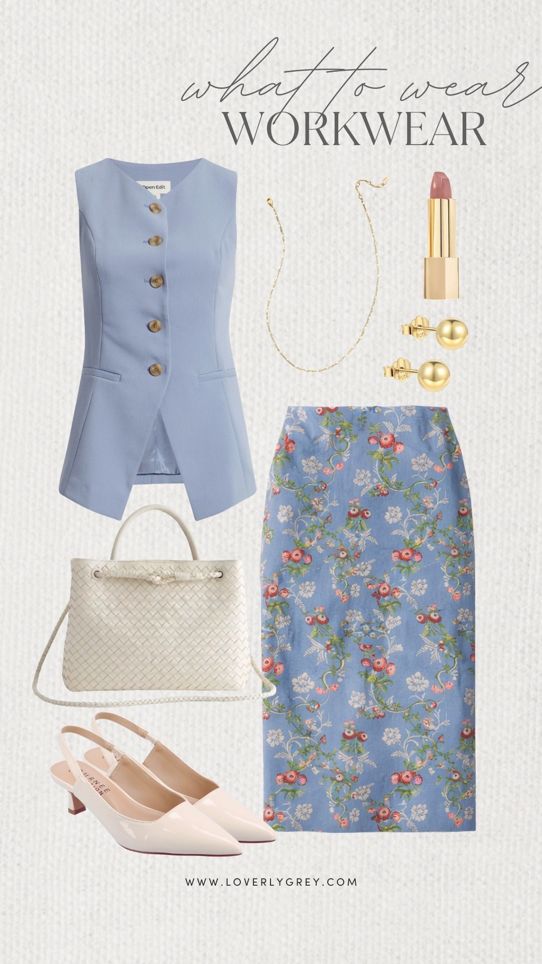 Loverly Grey, what to wear to work! I am loving this blue button down top paired with a floral skirt. To style the look I would add heels, a simple Anthropologie necklace, and a quince purse. Loverly Grey, what to wear, workwear 

#LTKgrwm #LTKSeasonal #LTKWorkwear