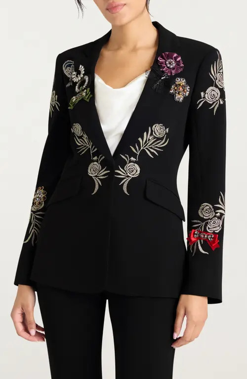 Cinq à Sept Heritage Rose Embroidery Cheyenne Blazer in Black/Multi at Nordstrom, Size 10 | Nordstrom