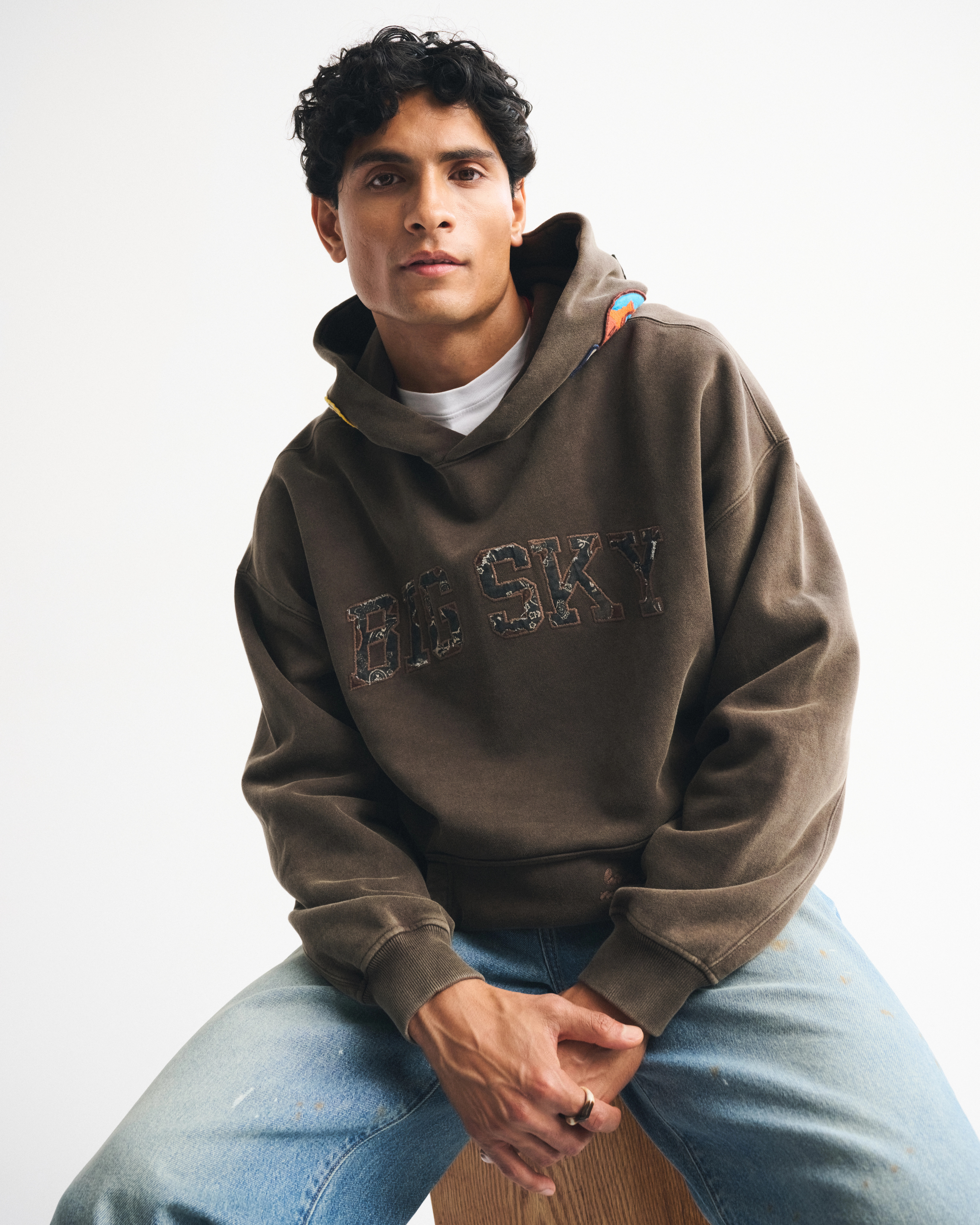 Essential Popover Patchwork Embroidered Hoodie | Abercrombie & Fitch (US)