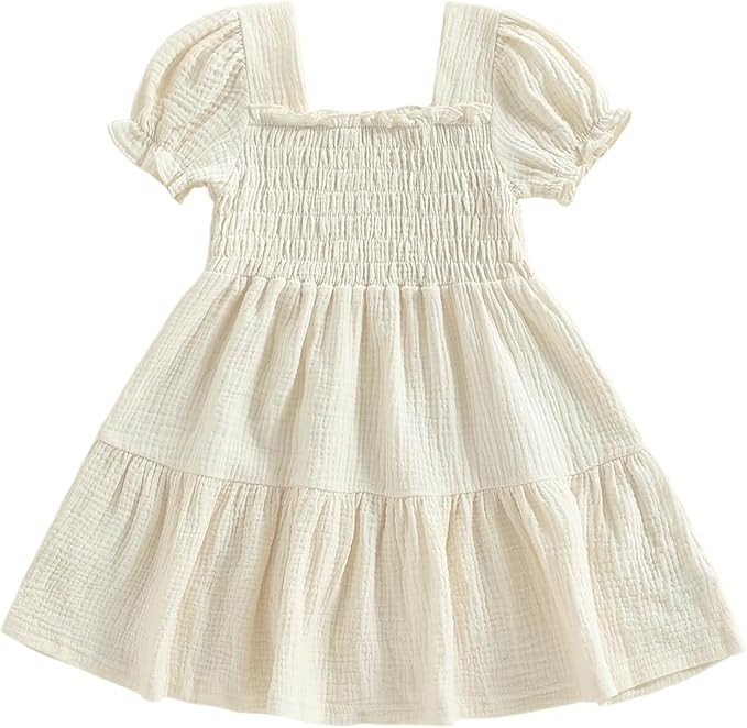 Toddler Dress Baby Girl Summer Clothes Puff Sleeve Smocked Boho Princess Dresses Casual Infant Su... | Amazon (US)