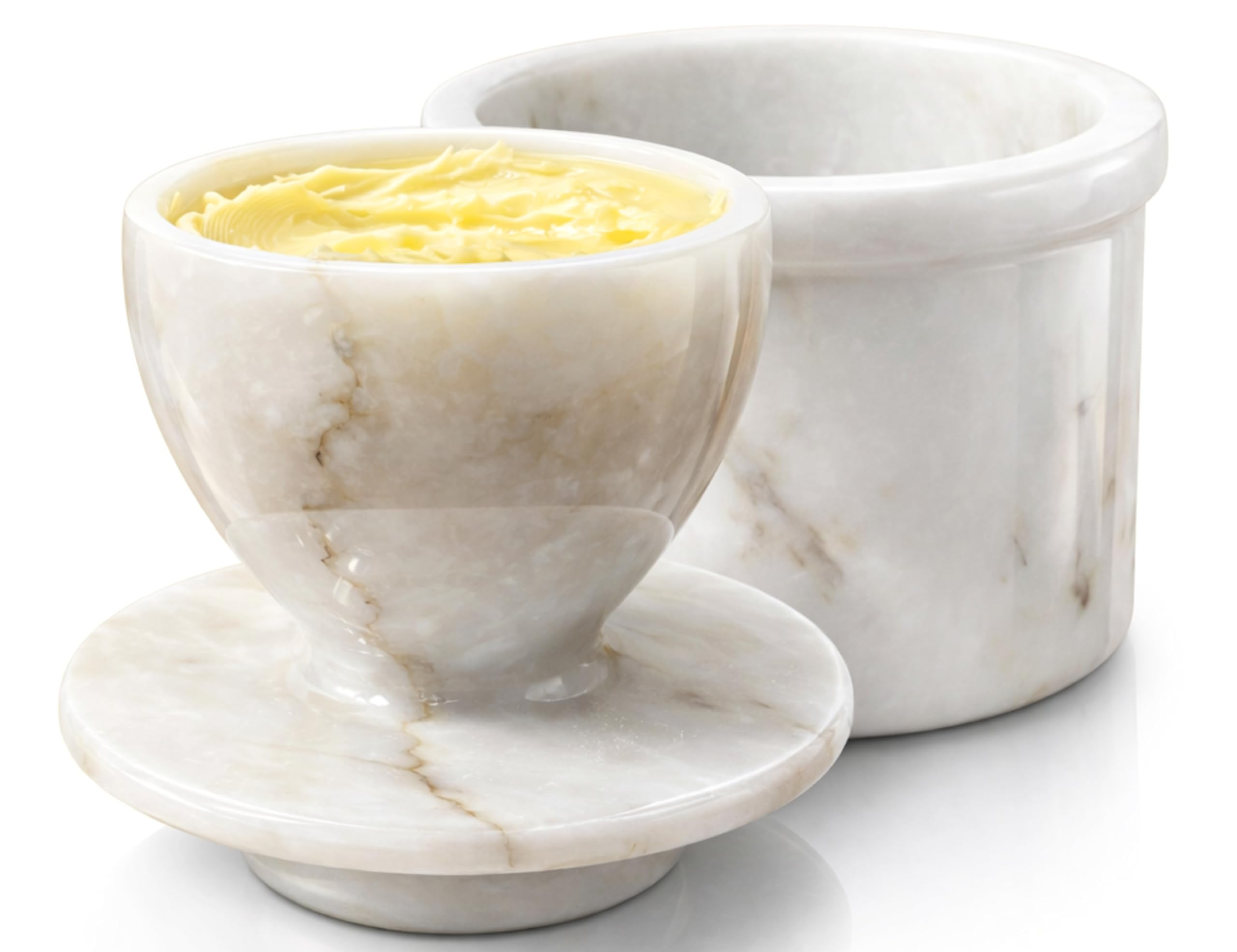Marble butter keeper 4" inches, French butter crock, Butter keepers to leave on counter, Butter crock with lid for countertop, French butter dish (White) | Amazon (US)