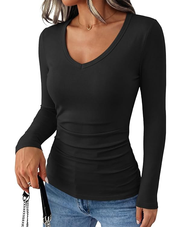 ANRABESS Women's Double Lined Long Sleeve Tops Layer Shirts | Amazon (US)