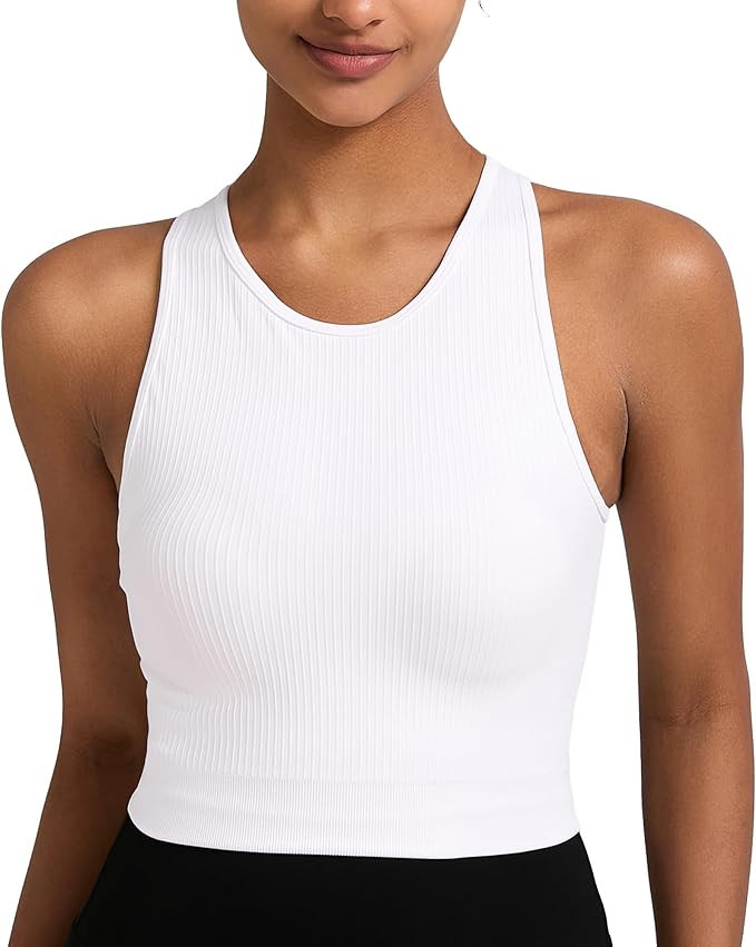 RUNNING GIRL Sports Bras for Women High Impact Seamless Ribbed Longline High Neck Workout Crop Ta... | Amazon (US)
