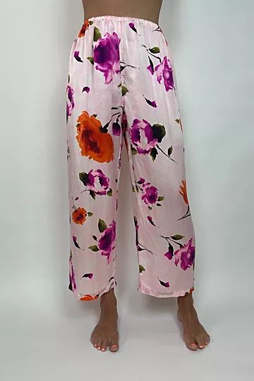 Colorful Floral Printed Preloved Silk Pajama Pants Selected by Picky Jane | Free People (Global - UK&FR Excluded)
