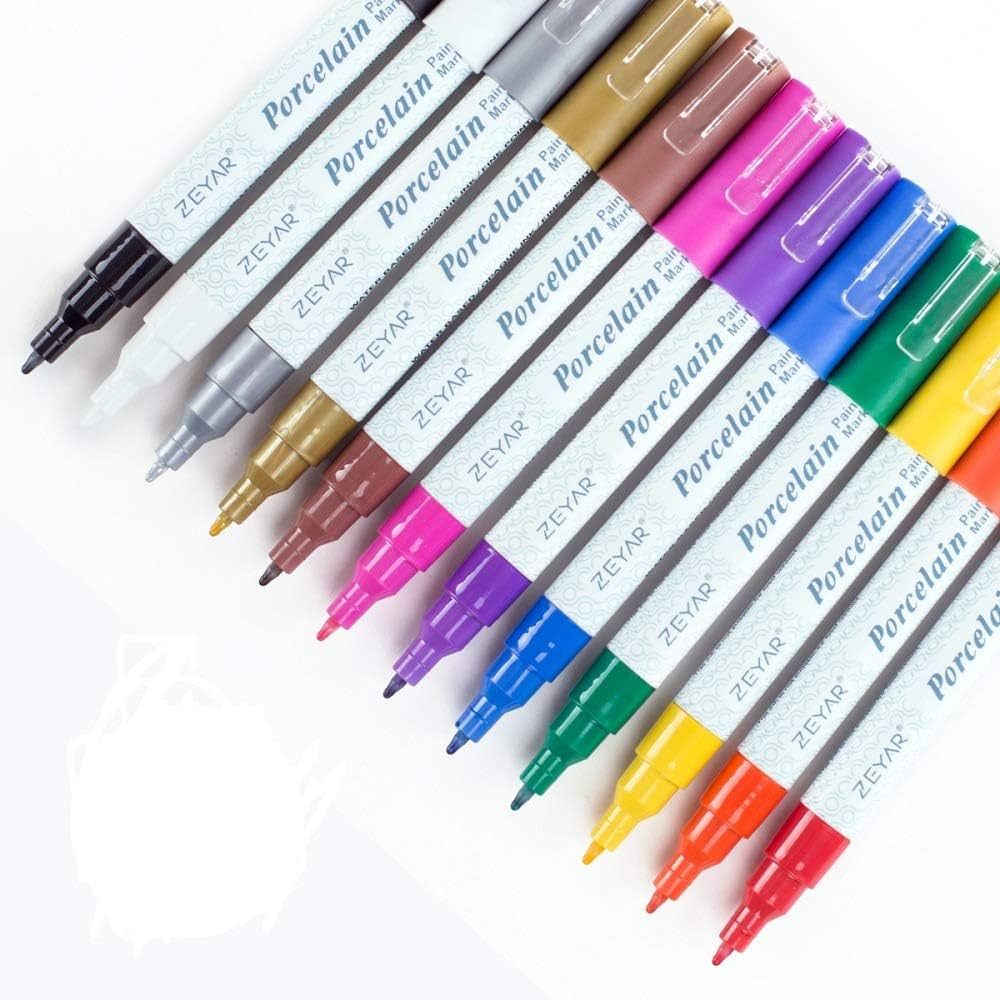 ZEYAR Acrylic Paint Pens for Porcelain, Professional Ceramic Drawing, 12 colors Water-based, Fine... | Amazon (US)