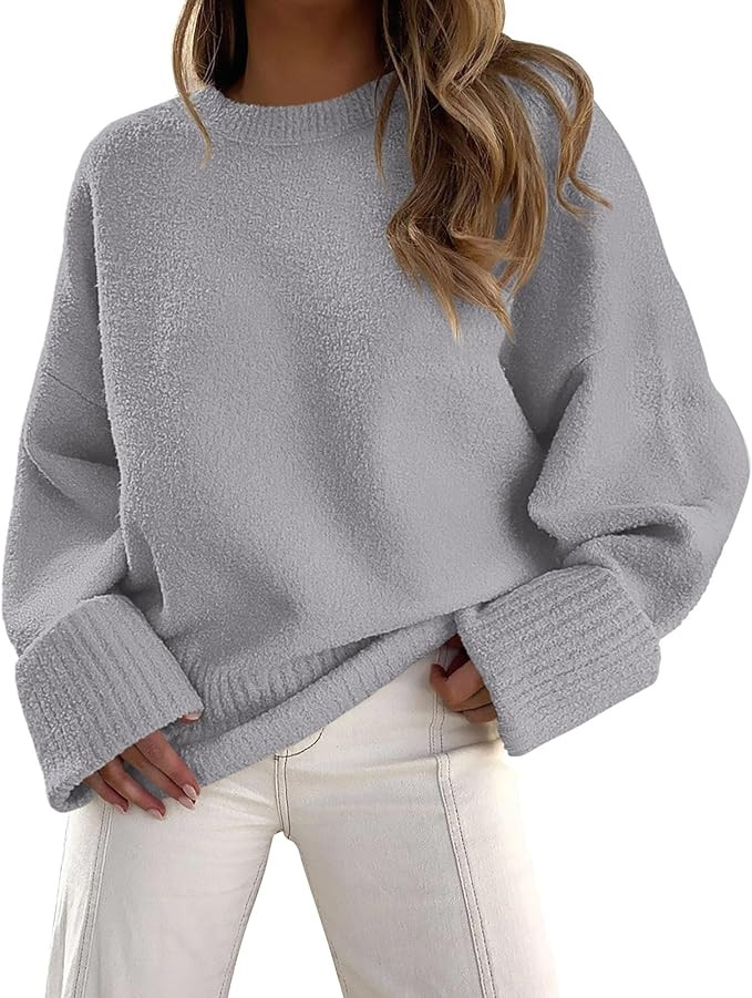 PRETTYGARDEN Women's Fall Oversized Sweaters Casual Crewneck Pullover Long Sleeve Fuzzy Chunky Kn... | Amazon (US)