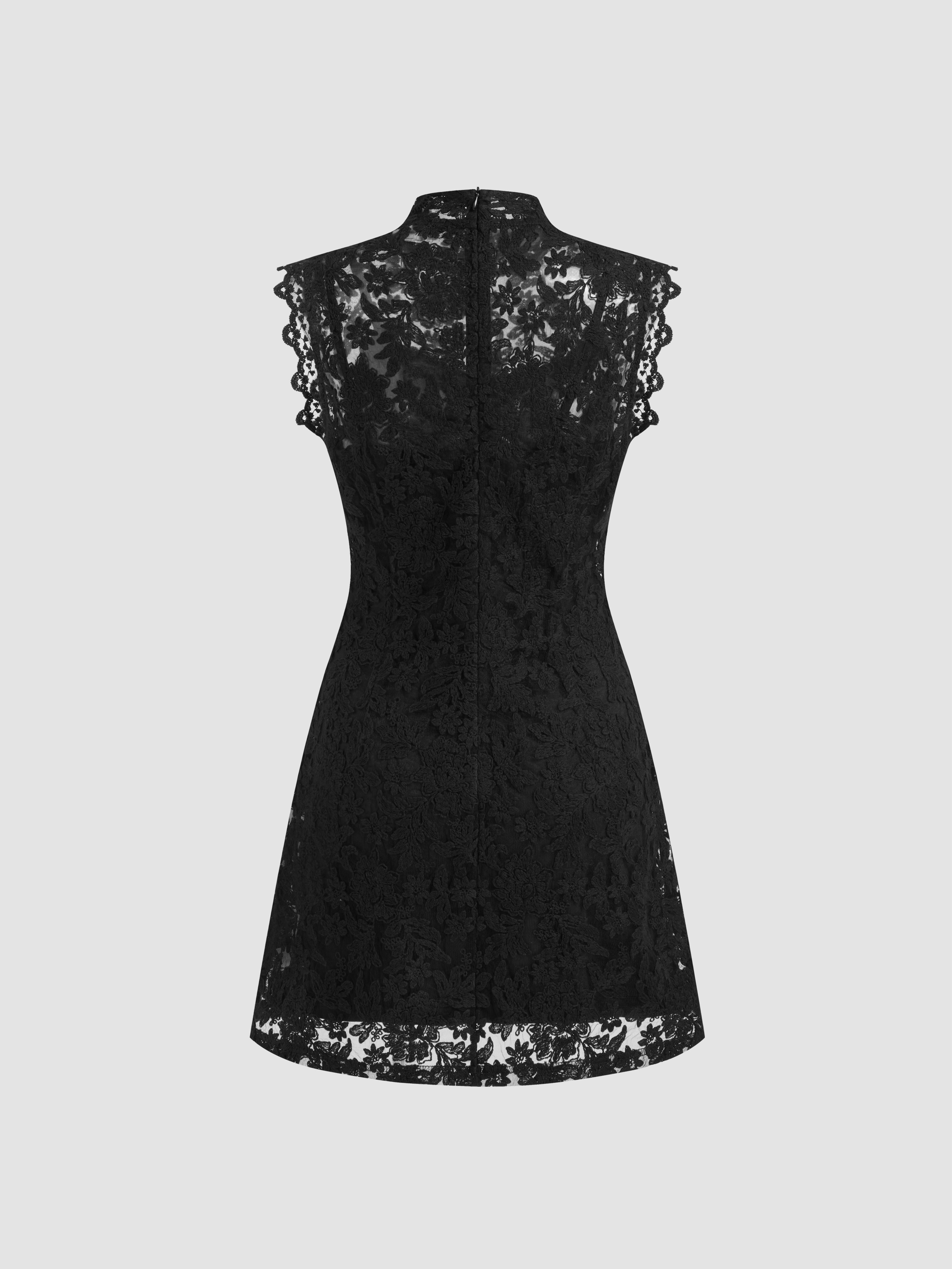 Lace Lace High Neck Mini Dress For Vacation | Cider