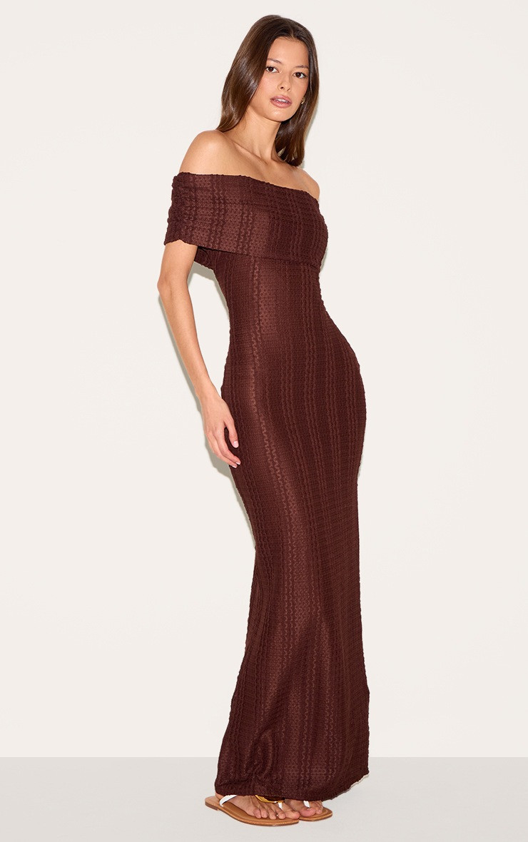Chocolate Textured Bardot Maxi Dress | PrettyLittleThing US