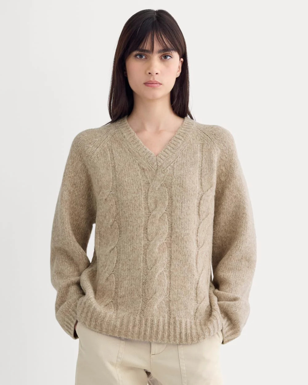 Cloud Cable V-Neck Sweater | Heathered Oatmeal | Everlane