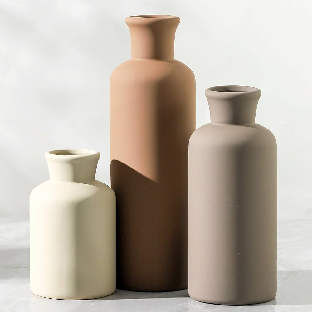 Vase Set of 3, Ceramic Vases Neutral Modern Vases Home Decor Rustic Farmhouse Decor Flowers Pampa... | Amazon (CA)