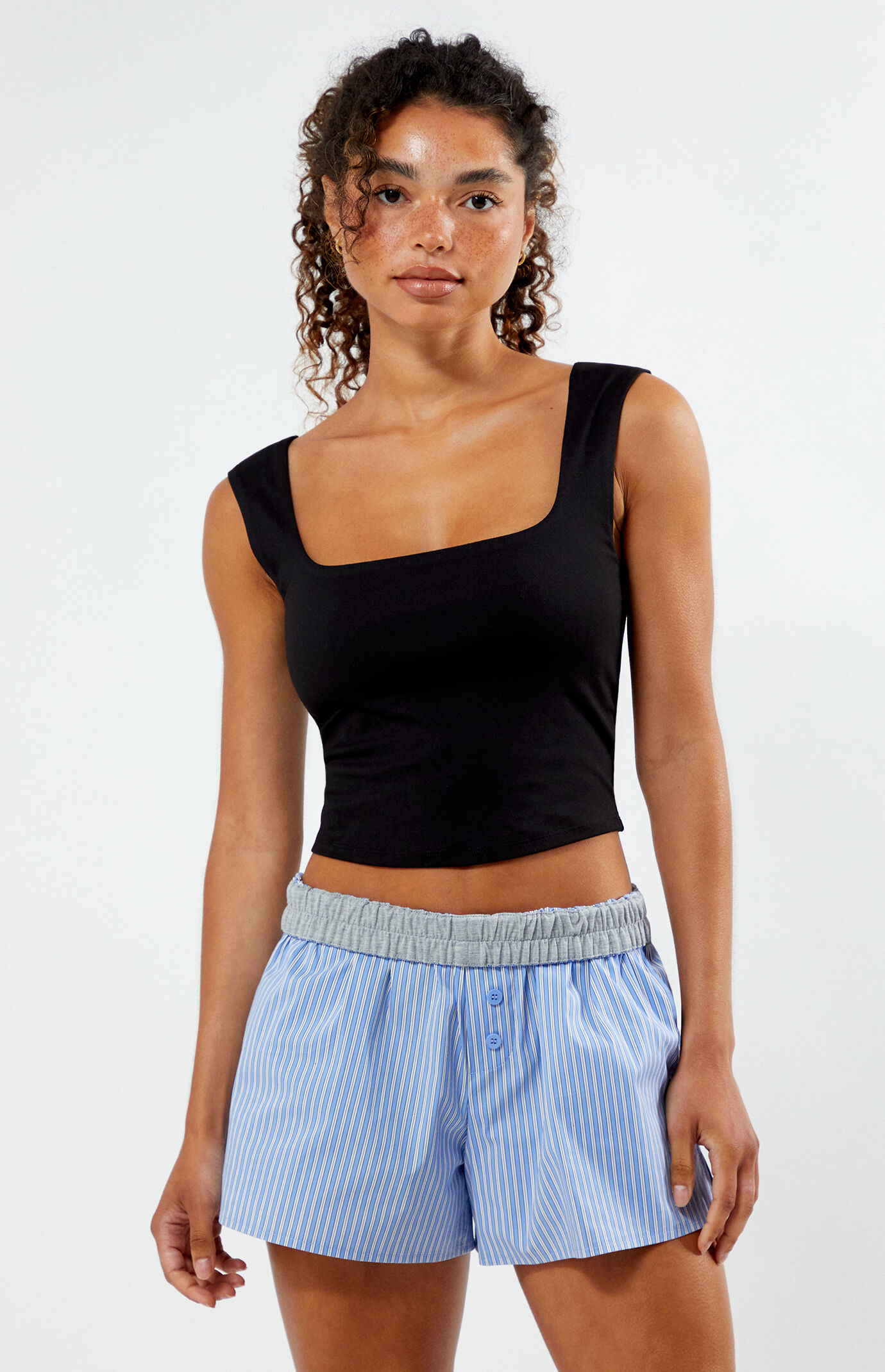 Beverly and Beck Women's Striped Boxer Shorts in Light Blue - Size XS | PacSun