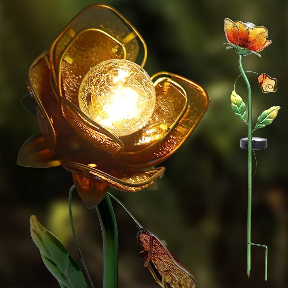 Solar Garden Lights Outdoor - Solar Flowers Outdoor Waterproof LED Garden Decor,Glass Rose Solar ... | Amazon (US)