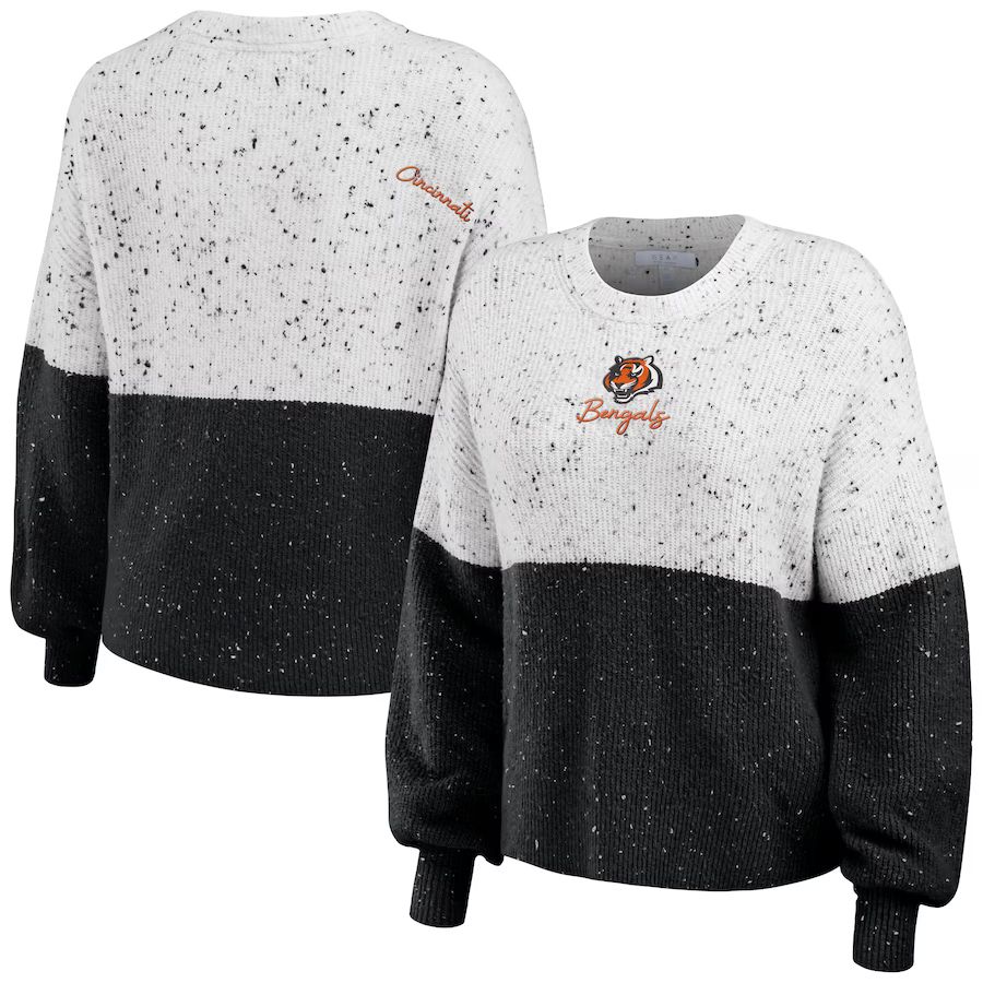 Cincinnati Bengals WEAR by Erin Andrews Women's Color-Block Pullover Sweater - White/Black | Fanatics