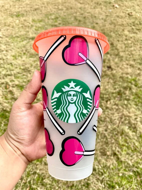 Valentines Starbucks Cup, Heart Lollipop, Valentine’s Day, Gift for Her, Valentines Day Gift, C... | Etsy (US)