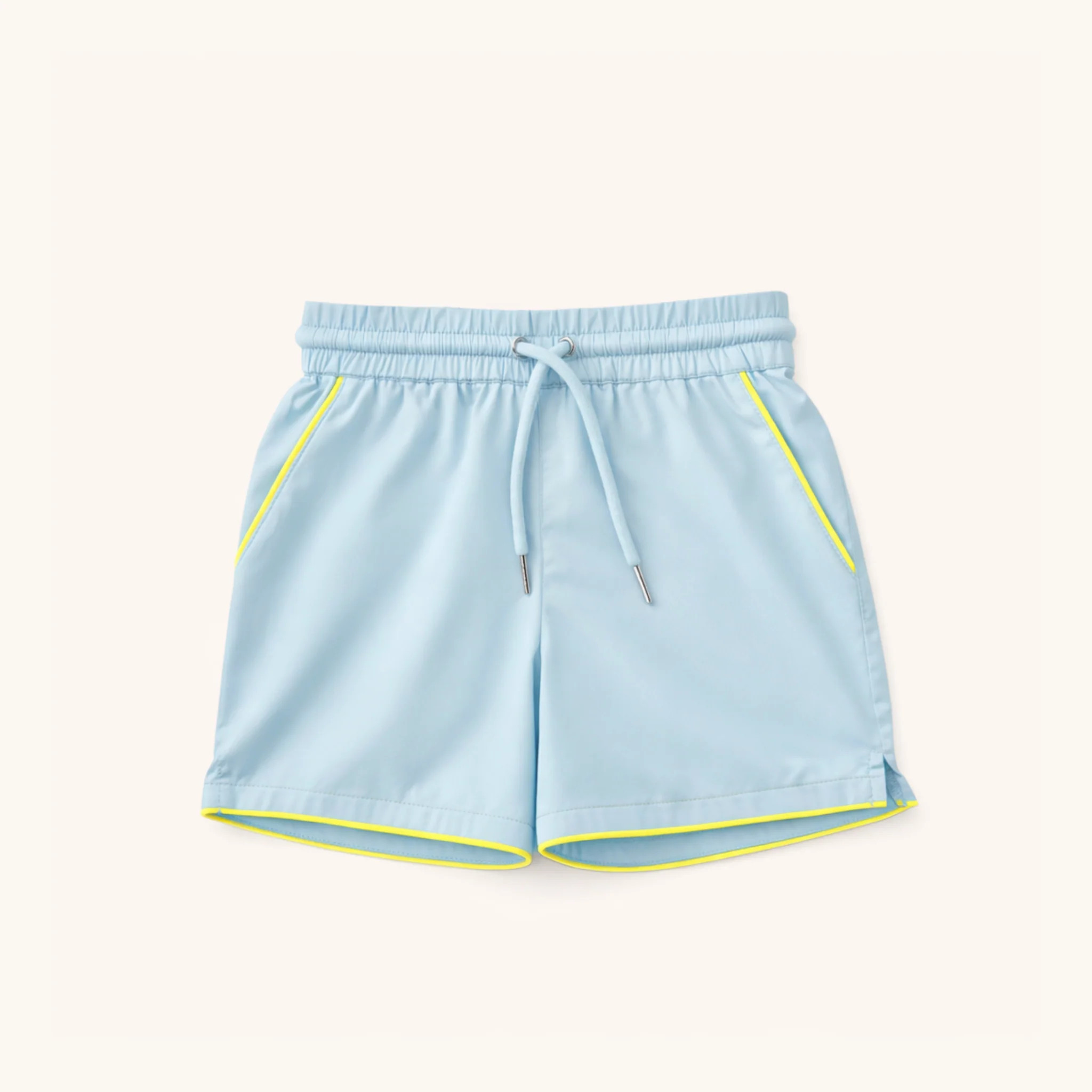 Boys' Drawstring Shorts in Light Blue w/Sulphur Trim | Nella June