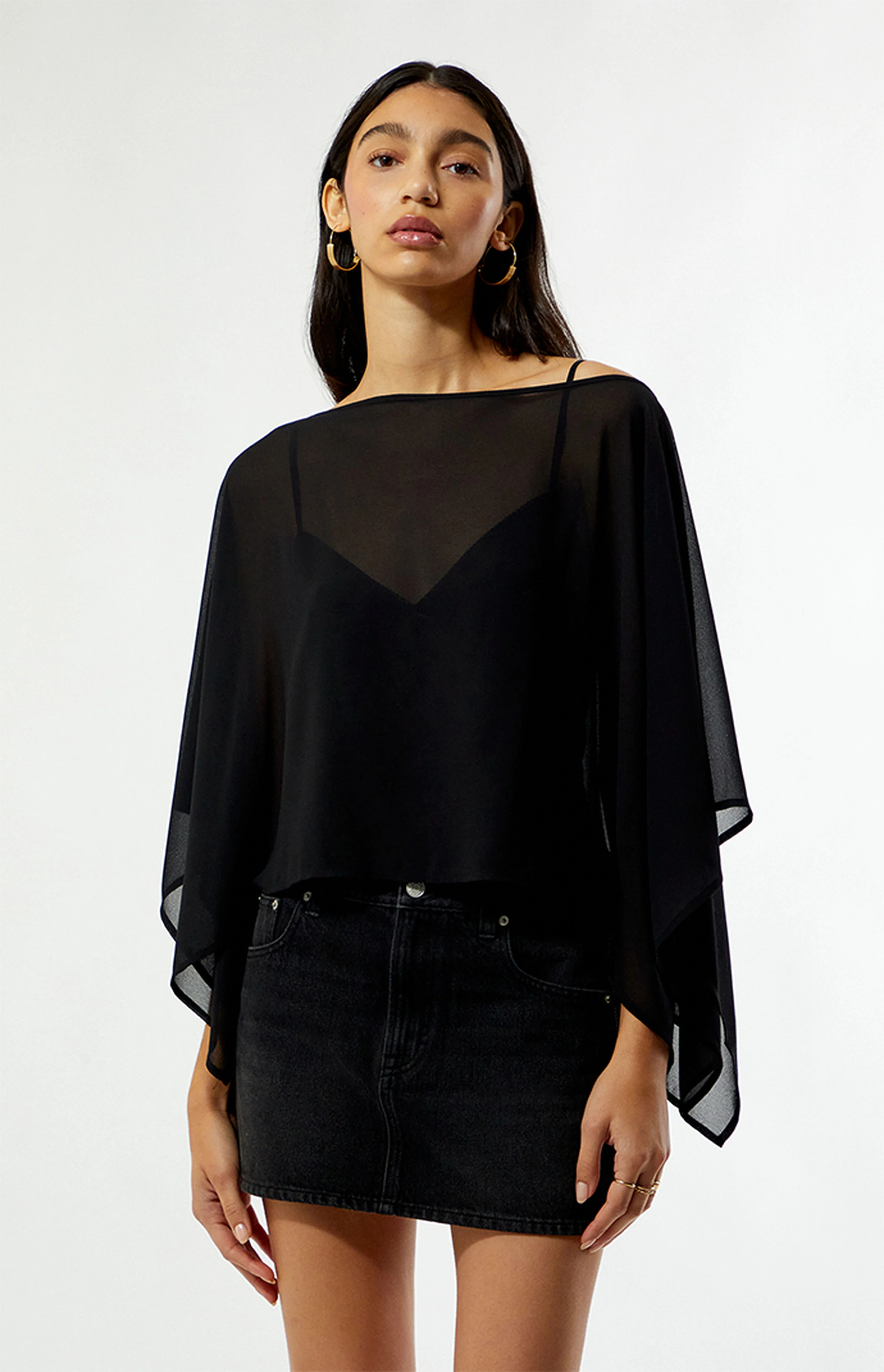 Beverly and Beck Chiffon Long Sleeve Poncho | PacSun