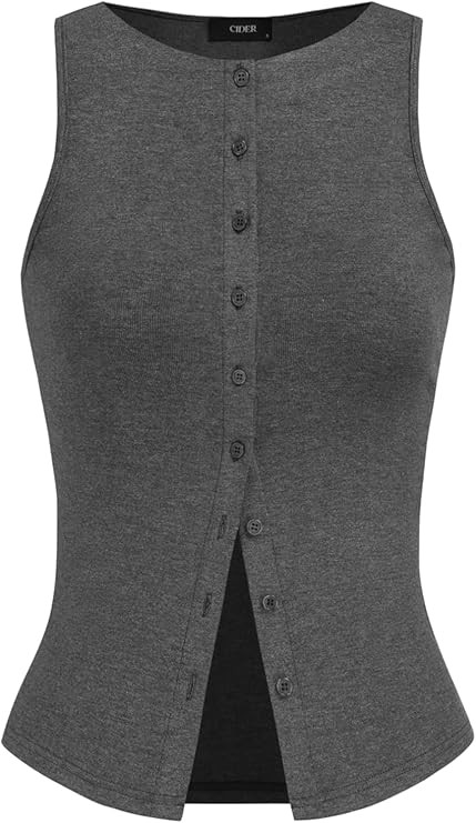 CIDER Women Button Down Tank Tops Sleeveless Ribbed Slim Fit Crop Vest Top Summer Going Out Tank ... | Amazon (US)