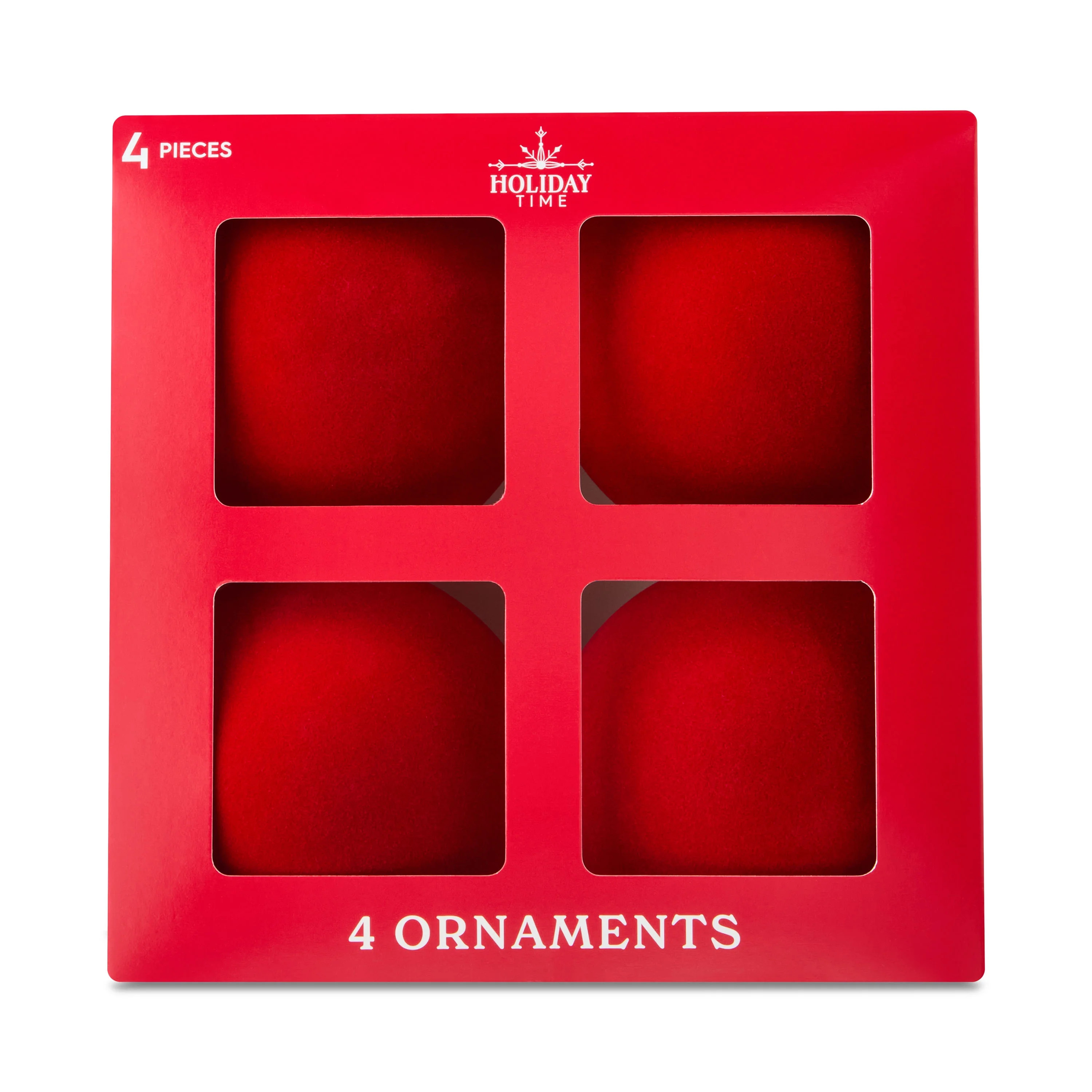 4 Count Bright Red Velvet-Feel Ball Christmas Ornaments, by Holiday Time - Walmart.com | Walmart (US)