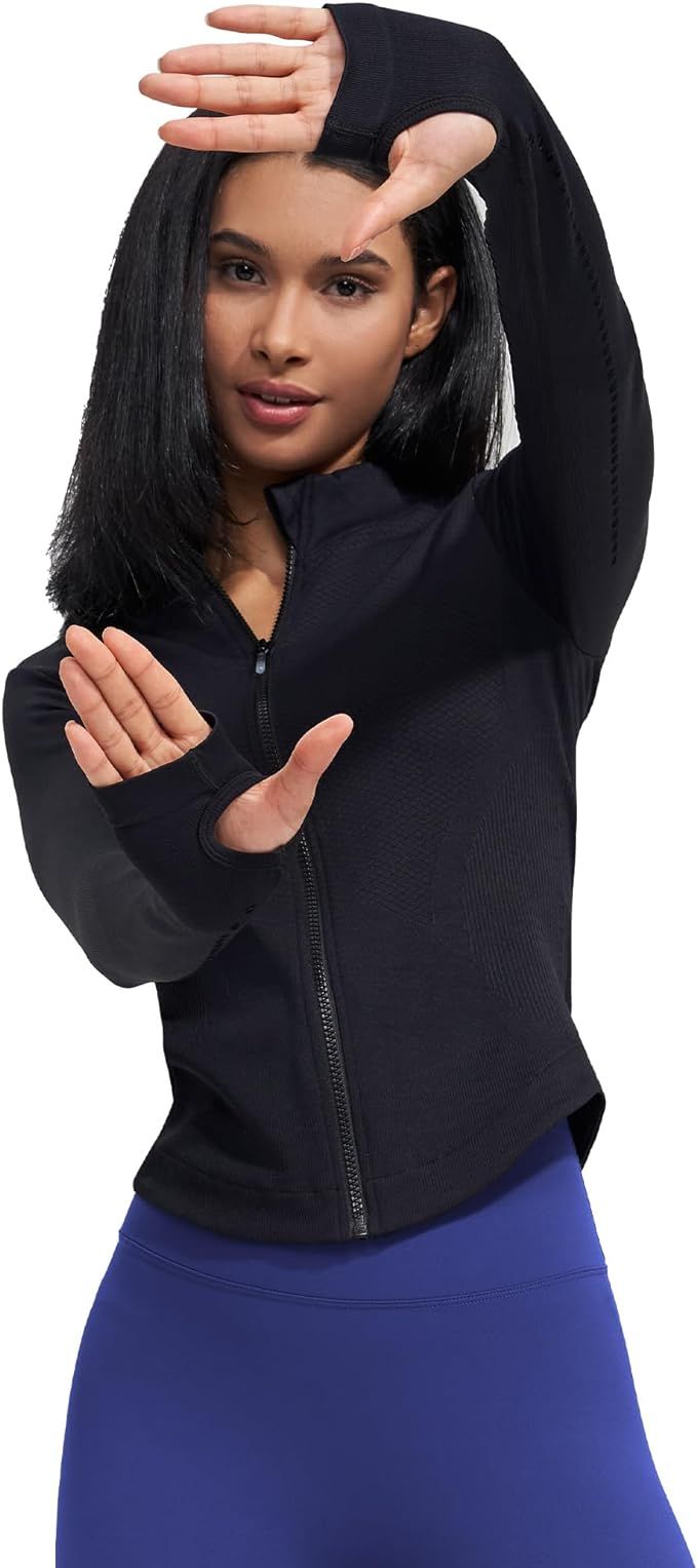 Womens Athletic Long Sleeve Full Zip Running Track Jacket Workout Yoga Sportwear with Thumb Holes... | Amazon (US)