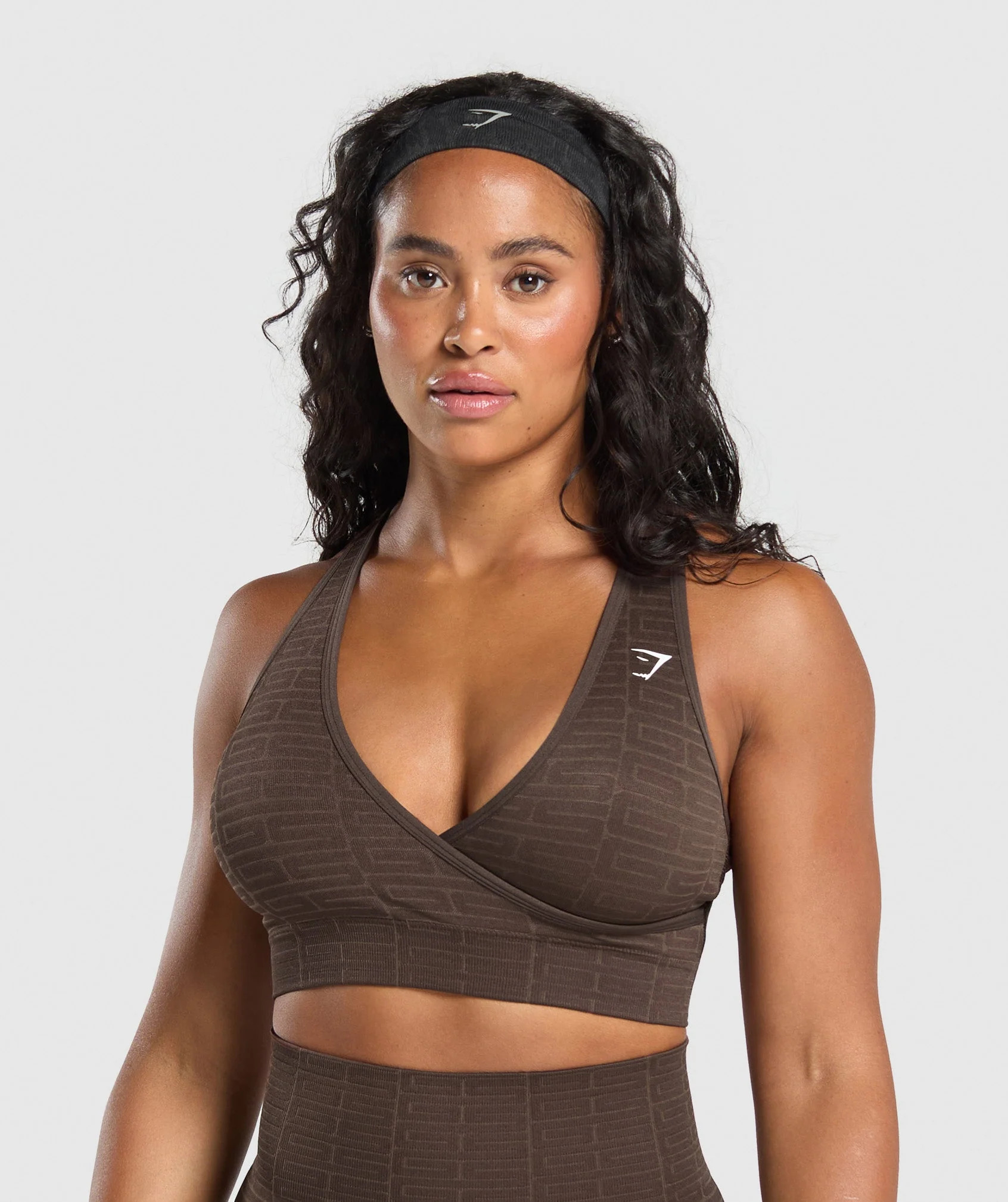 Gymshark Adapt Monogram Seamless Sports Bra - Brown | Gymshark UK