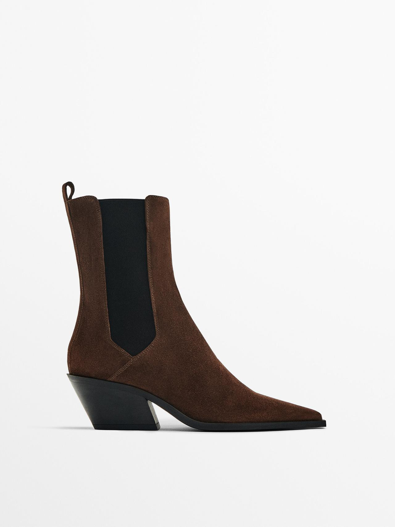 Split suede cowboy ankle boots | Massimo Dutti US