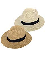 Lanzom Women Wide Brim Straw Panama Roll up Hat Fedora Beach Sun Hat UPF50+ | Amazon (US)