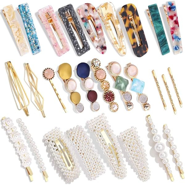 Mehayi 20 PCS Macaron Pearl Acrylic Resin Metal Fashion Hair Clips Set, Handmade Cute Hair Barrettes | Amazon (US)