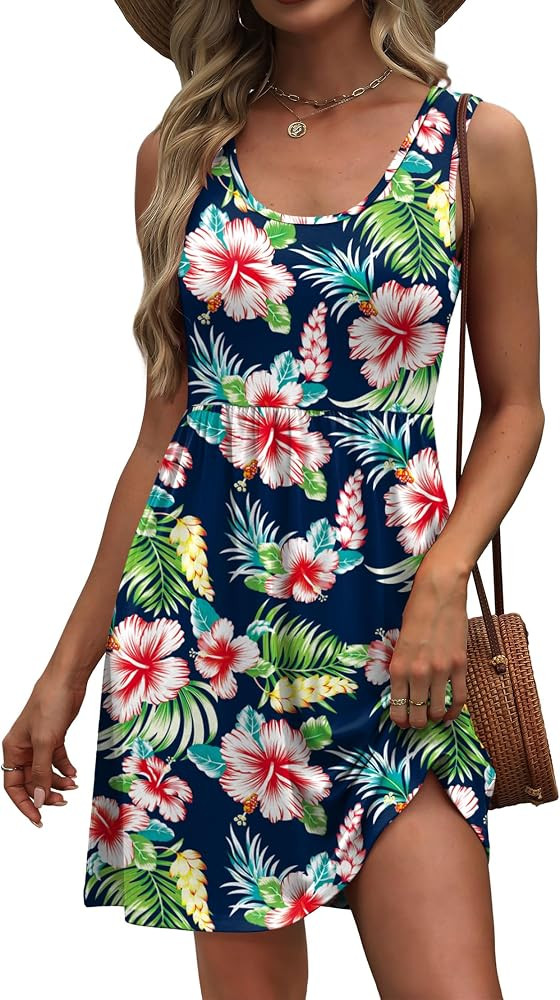 WIHOLL Women's Summer Dress 2026 A-Line Sleeveless Casual Sundress with Pockets Floral/Solid | Amazon (US)