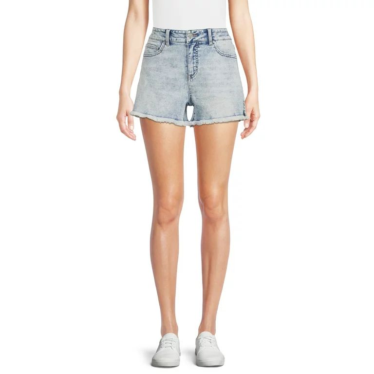 Time and Tru Women's High Rise Denim Shorts with Frayed Hem - Walmart.com | Walmart (US)