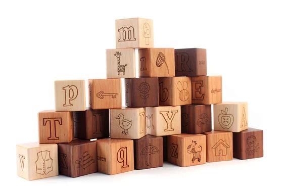 26-piece PICTURE ALPHABET Block Set  Natural Wooden Toy | Etsy | Etsy (US)