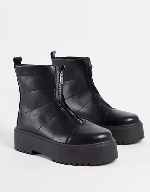 ASOS DESIGN Agent chunky zip-front flat boots in black | ASOS (Global)