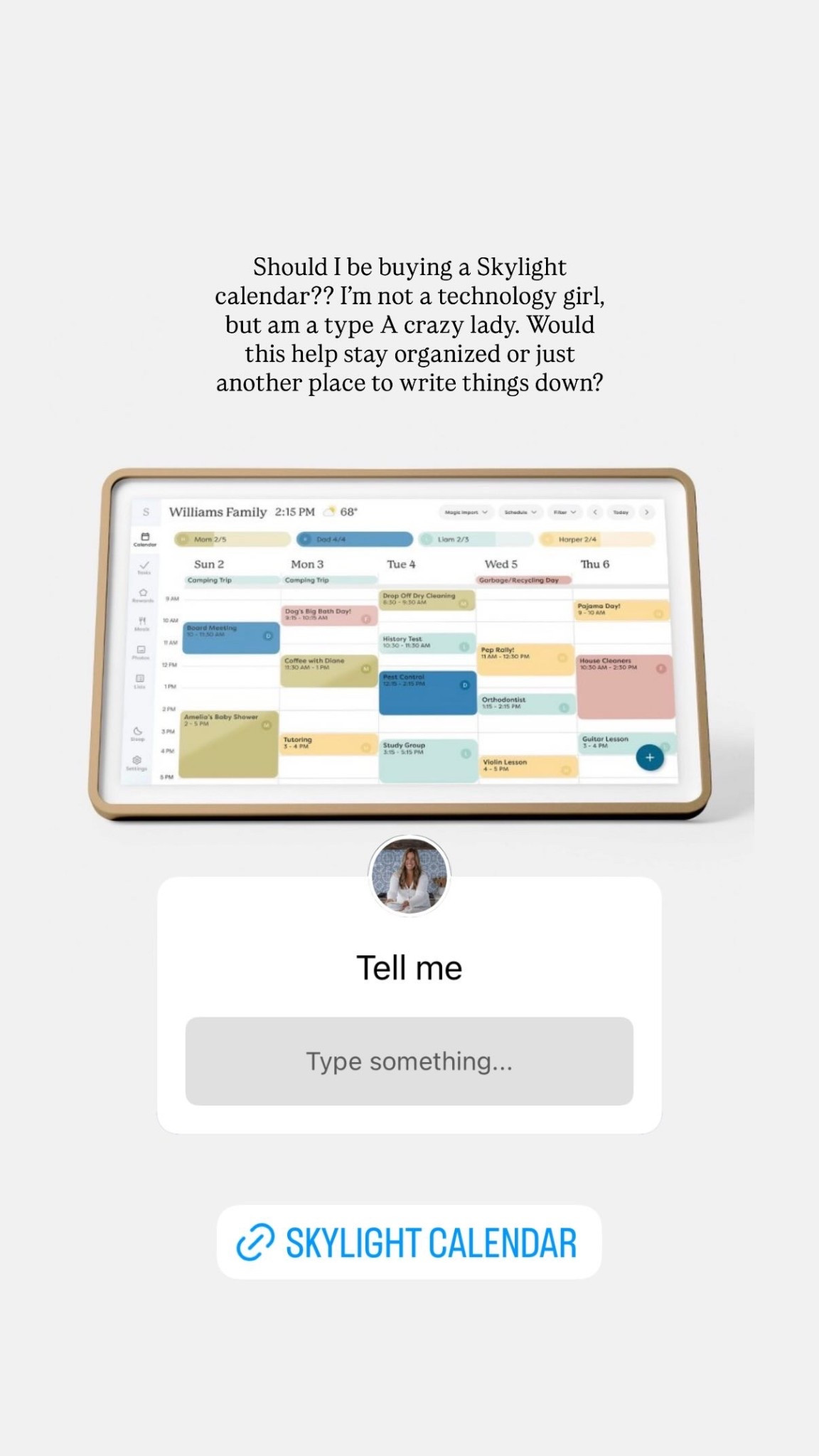 Should I be buying a Skylight calendar?? I’m not a technology girl, but am a type A crazy lady. Would this help stay organized or just another place to write things down?