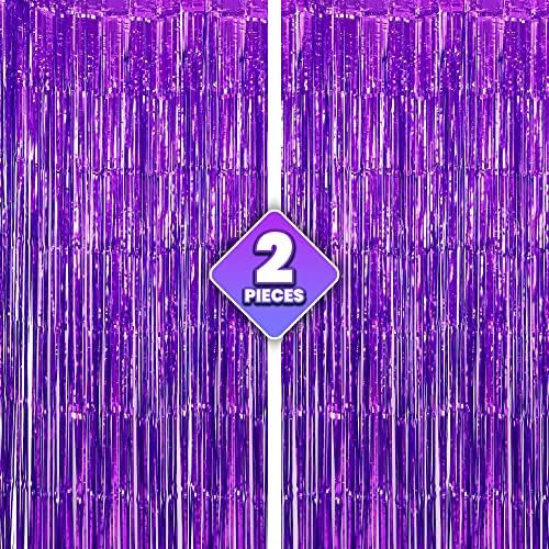 XtraLarge Purple Foil Fringe Curtain, 2 Pieces - 8 x 6.4 Feet | Purple Curtain Fringe for Mermaid... | Amazon (US)
