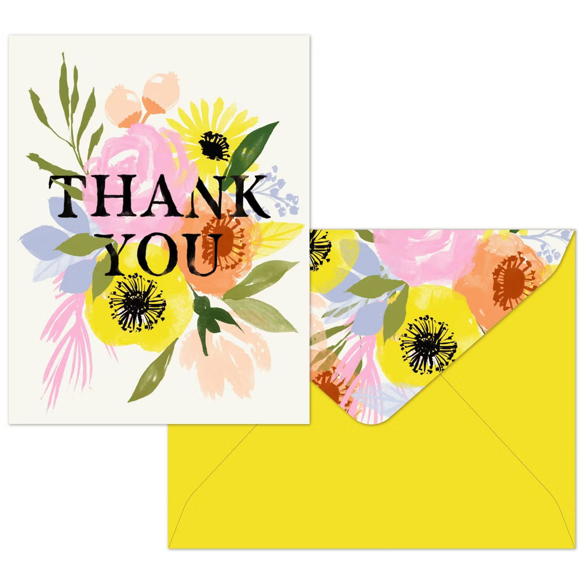 10ct Thank You Cards Flower Burst: Green Inspired Multicolor Floral Stationery with Envelopes, Bo... | Target