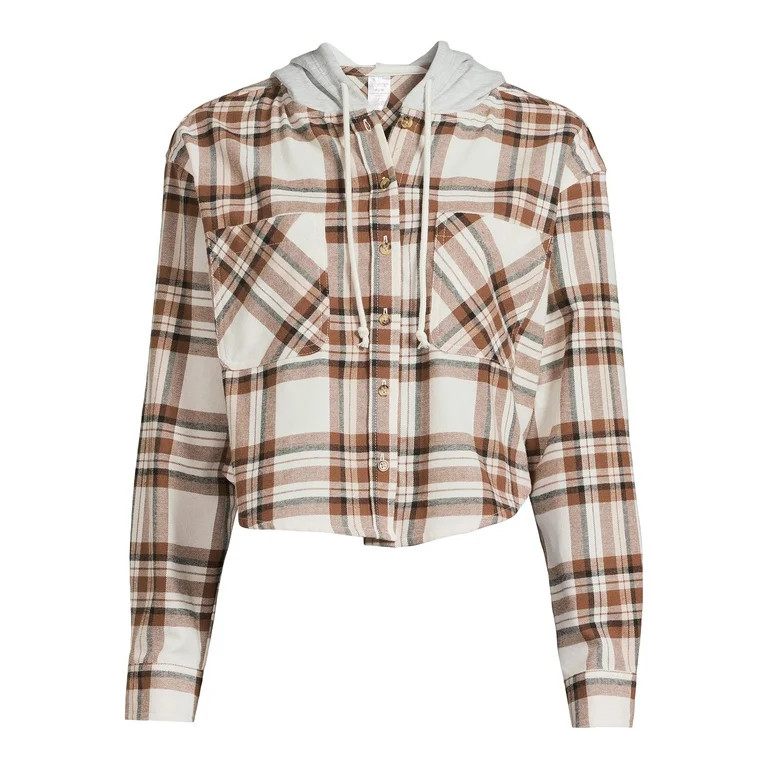 No Boundaries Juniors Hooded Flannel Shirt | Walmart (US)