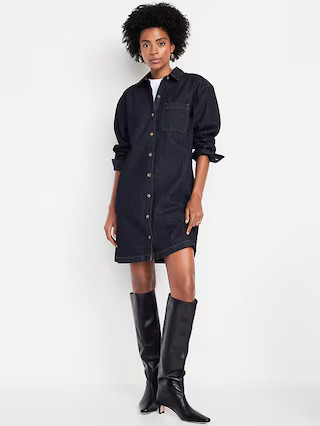 Long-Sleeve Denim Mini Shirt Dress | Old Navy (US)